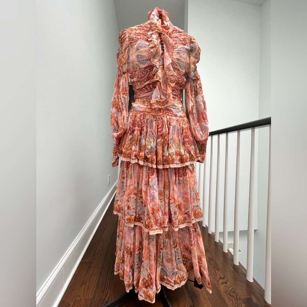 NWOT AUTHENTIC Zimmermann Silk Tiered High Neck Midi Dress :: Size 1